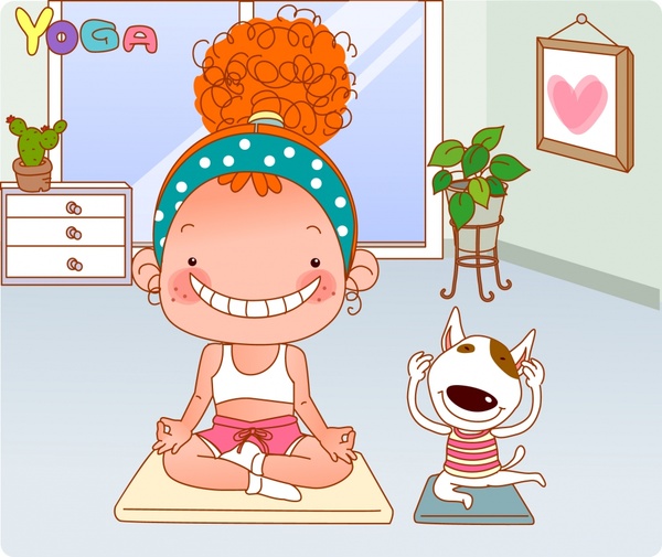 lifestyle painting yoga exercise theme cartoon character sketch