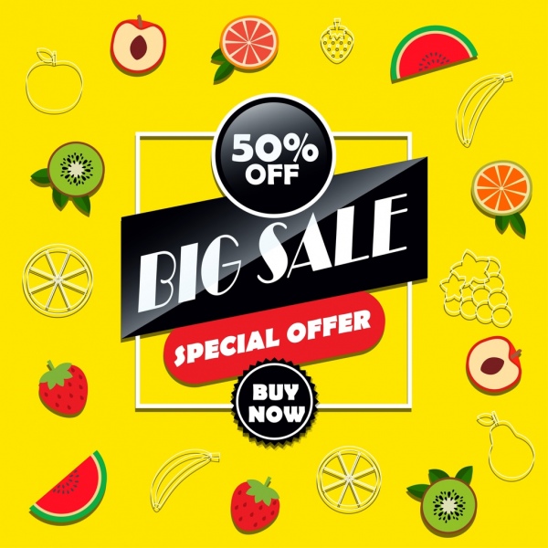big sale banner fruits icons decoration