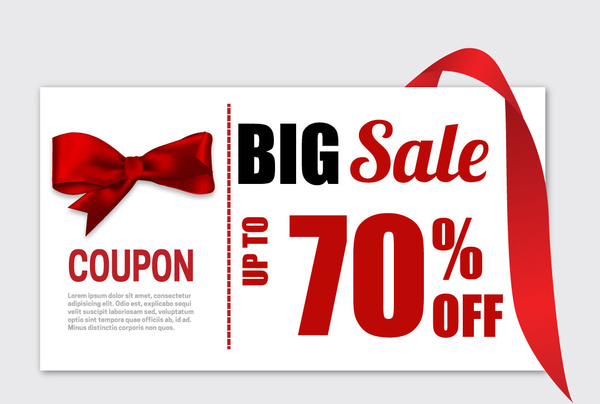 big sale coupon banner with red knot ribbon 