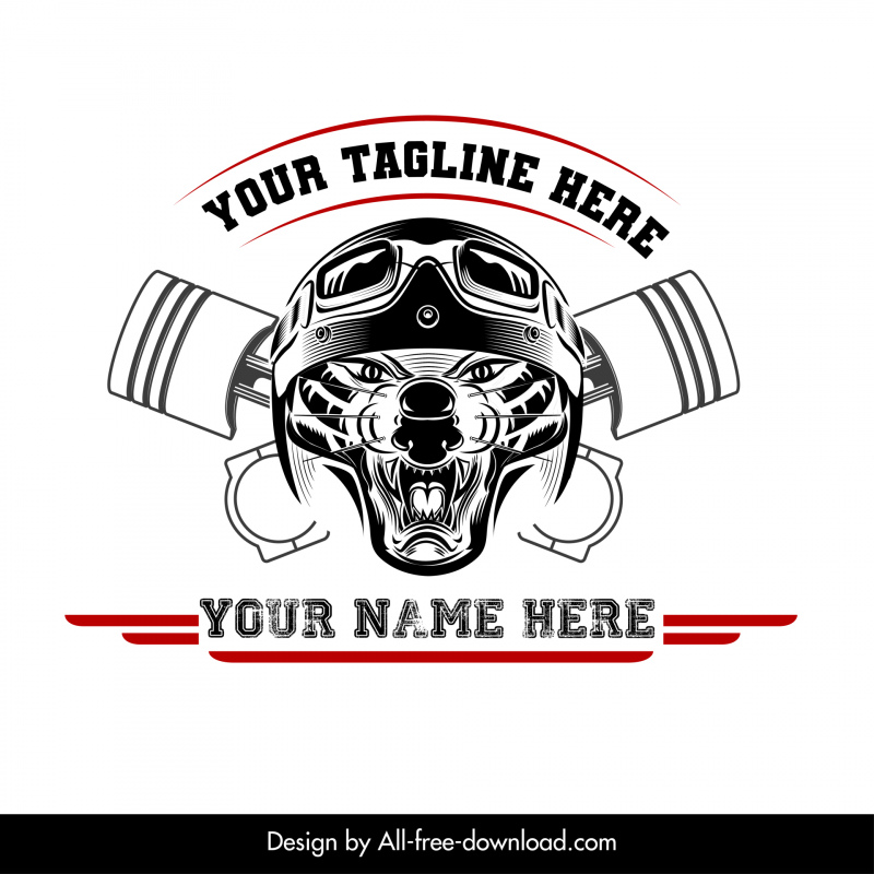 biker group with an aggressive biker tiger logo template flat black white symmetric design