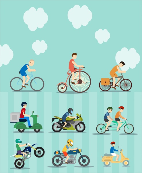bikes and motorcycles vector illustration with various styles