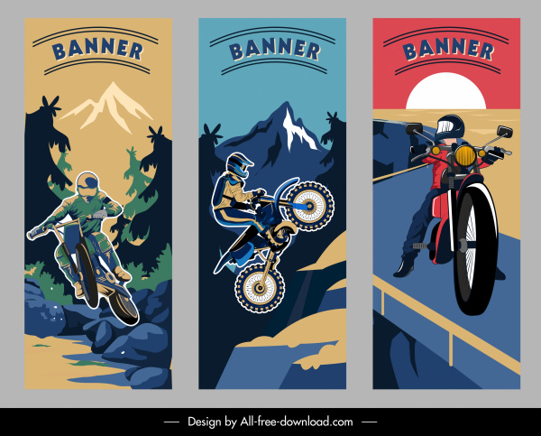 biking banner templates dark colorful dynamic sketch