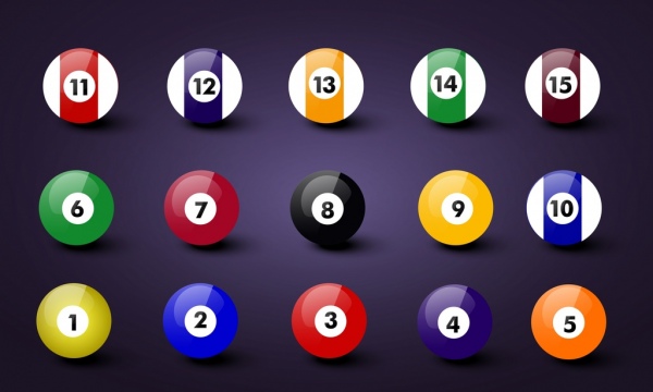 billiards balls icons shiny colorful design realistic style
