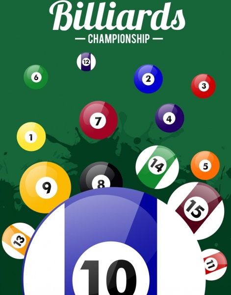 billiards championship banner shiny colored balls grunge backdrop