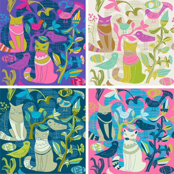 decorative background templates colorful retro animals theme