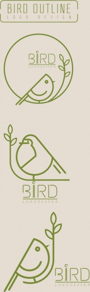 bird logo sets flat handdrawn sketch