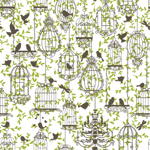 birdcages and birds seamless pattern vector