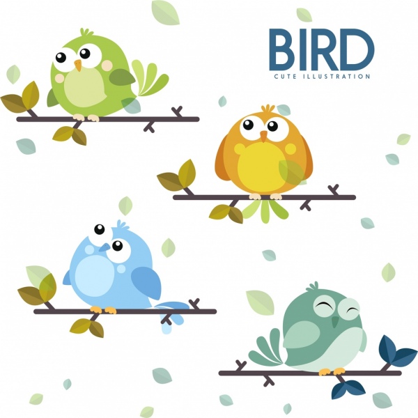 birds icons collection cute cartoon character