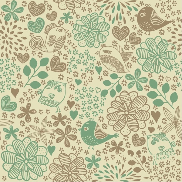 Birds in Flowers Romantic Seamless Pattern Vector Background