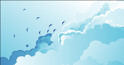 Birds on the cloudy sky 