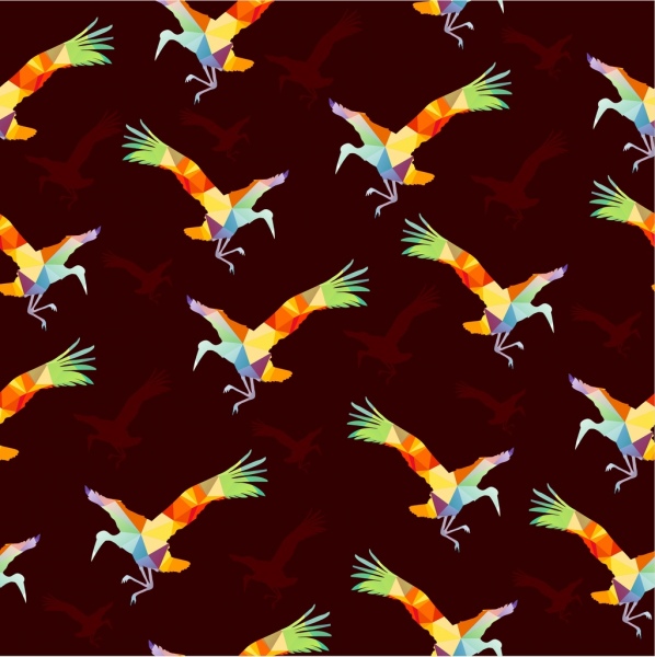 birds repeating pattern design colorful polygon style