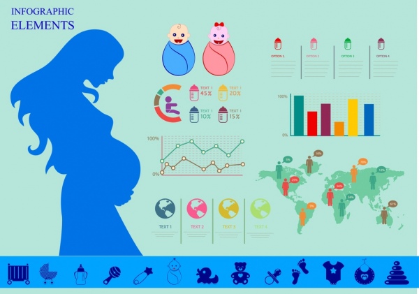 birth giving infographic human charts globe map icons