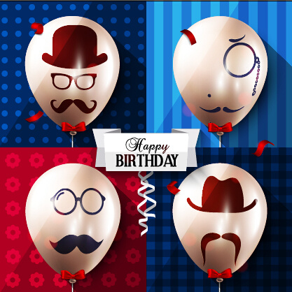 birthday background with funny balloon vector set
