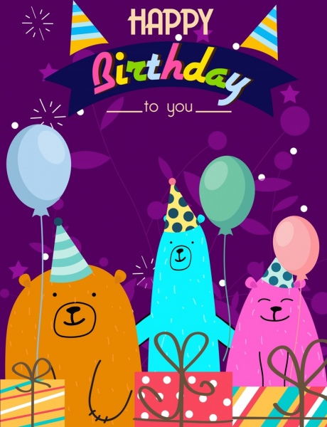 birthday banner cute bears balloon gift icons decor