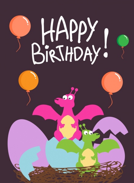 birthday banner template balloon dragon hatched eggs icons
