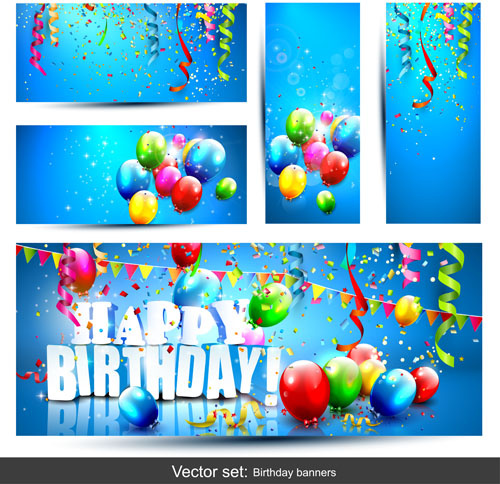 Birthday banners with color balloon vector Vectors graphic art designs