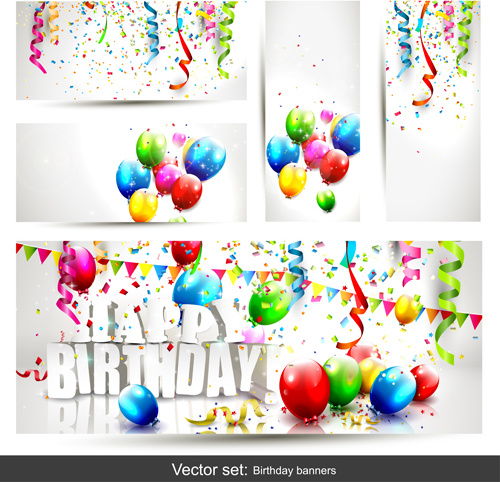 Birthday Banners With Color Balloon Vector Vectors Graphic Art Designs