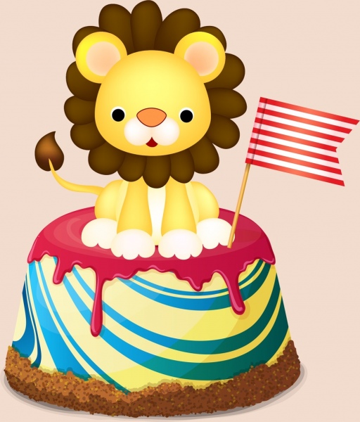 birthday cake icon shiny colorful design lion decoration