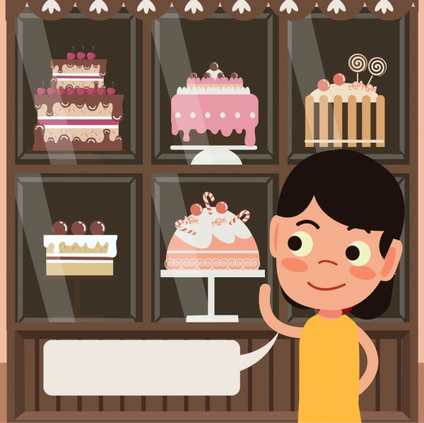 birthday cakes adverting girl speech bubble icons decor