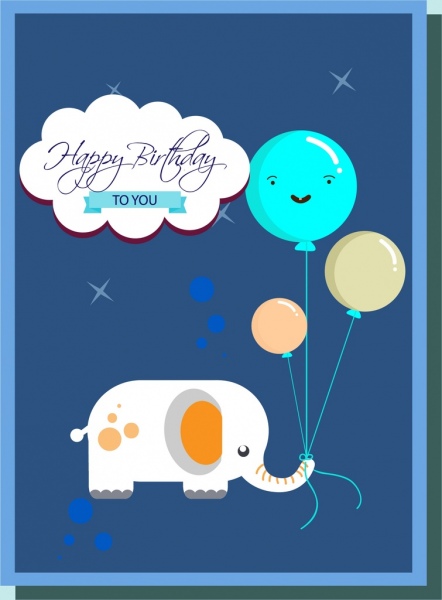 Birthday card cover template cartoon elephant balloons decoration ...