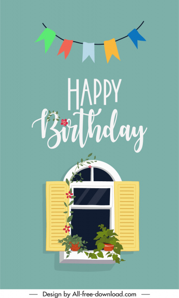 birthday card cover template classical window ribbon decor