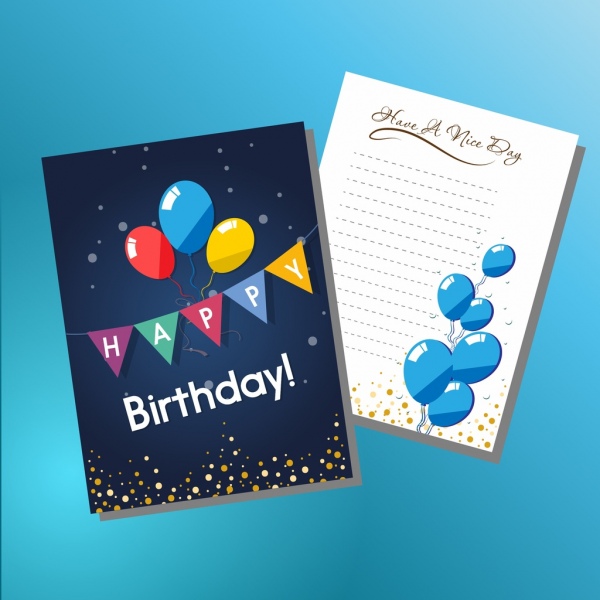  Birthday  card  template  colorful ribbon balloons ornament 