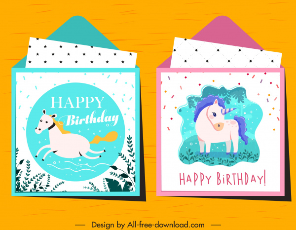 birthday card templates horse unicorn sketch colorful classic 