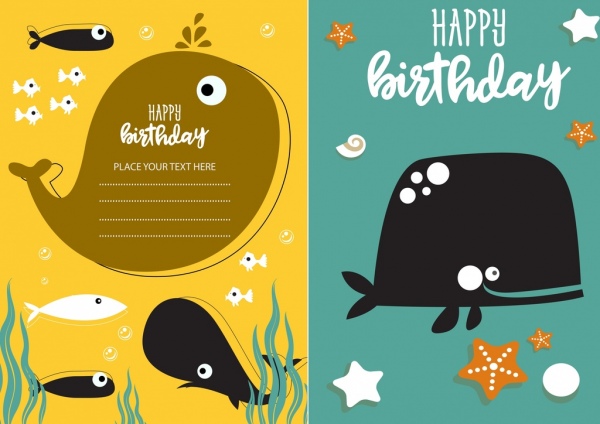 birthday card templates whale fish icons decor 