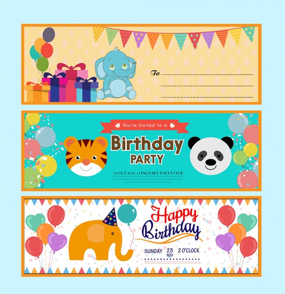 birthday card vector illustration with cute cartoon animals