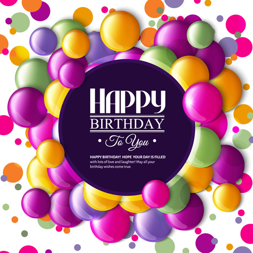 birthday card with colored balloons vector 
