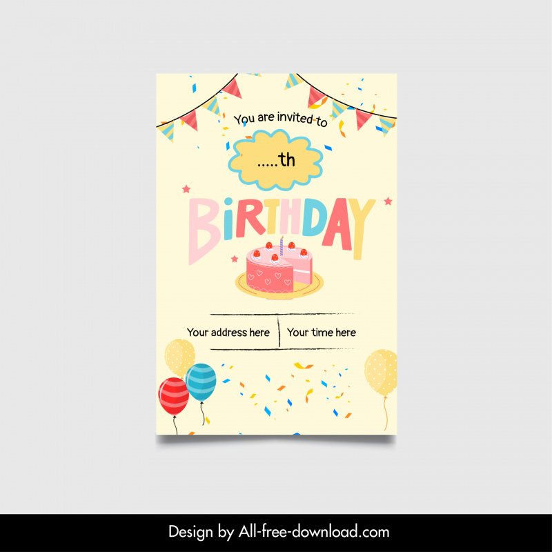 birthday invitation card template elegant balloon confetti 
