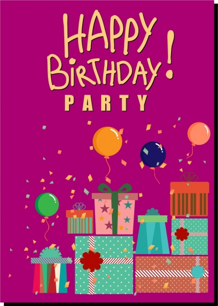 birthday party banner colorful balloon present box icons