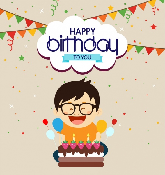 birthday theme design human and cake colorful style