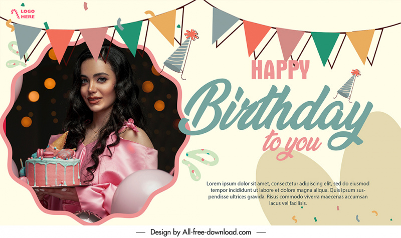 birthday to you banner template realistic beautiful lady cream cake decor