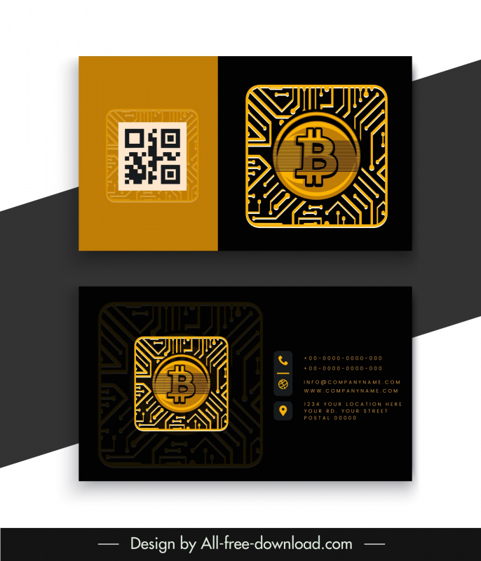 bitcoin business card template dark flat square shape