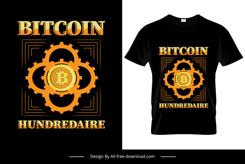 bitcoin hundredaire tshirt template flat contrast design symmetric geometrical gears currency symbol sketch