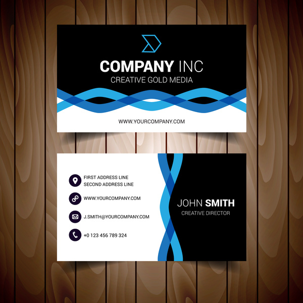 black and blue wavy corporate business card