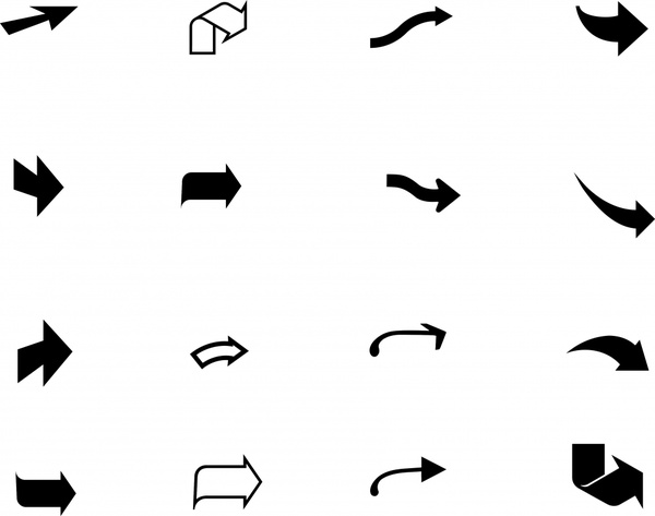 arrow icons black white flat 3d shapes sketch 