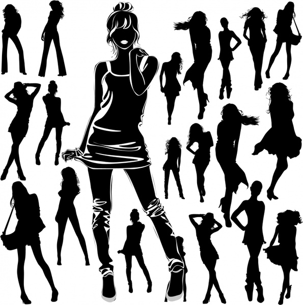 dynamic girls icons modern silhouette design