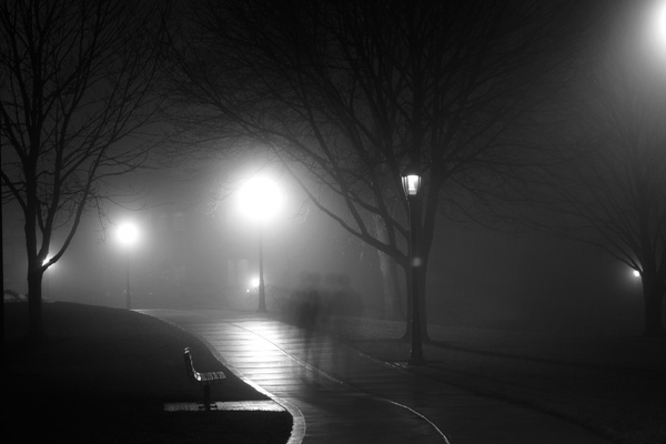 black and white bridge city cold dark fog foggy 