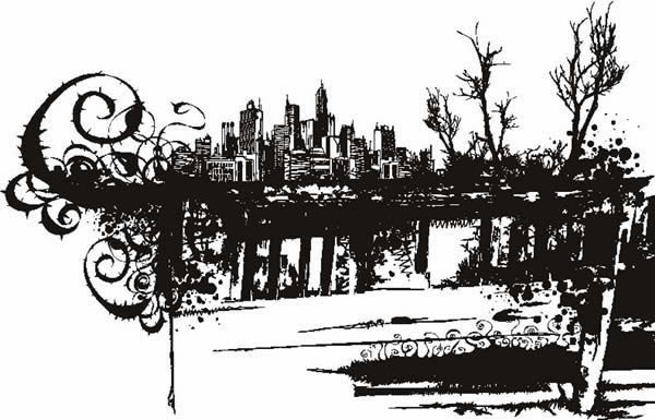 black and white building pattern vector 