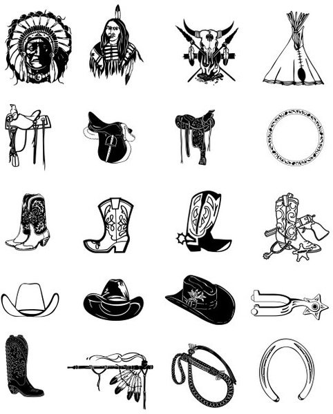 black and white clip art cowboy accessories