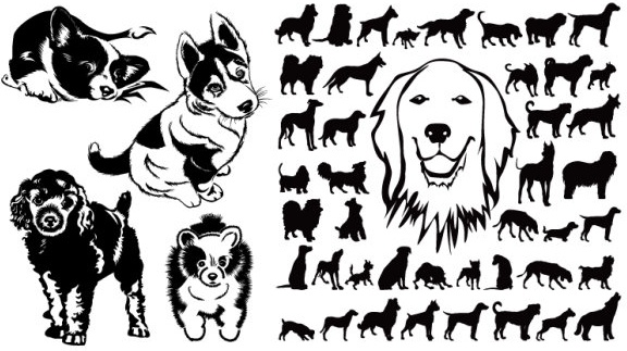 black and white dog silhouette vector