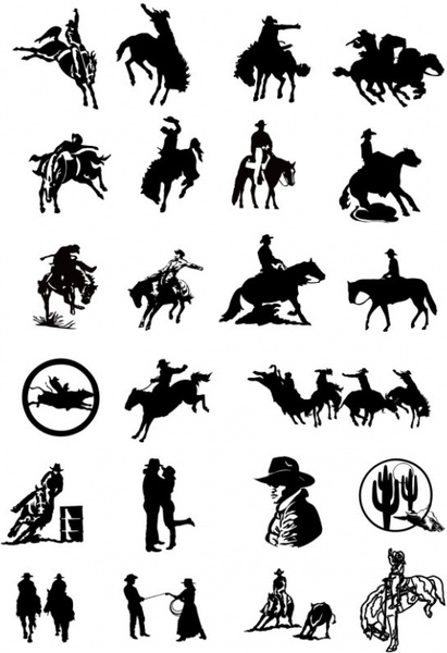 black and white drawing clip art cowboy series two