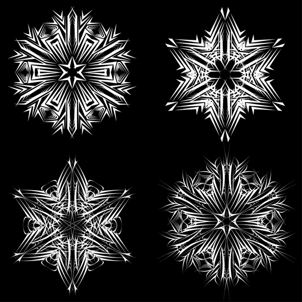 kaleidoscope decor elements black white symmetric illusion shapes
