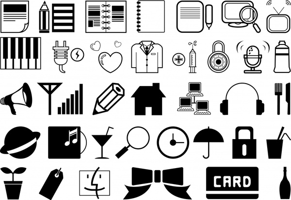 user interface icons collection black white classical design