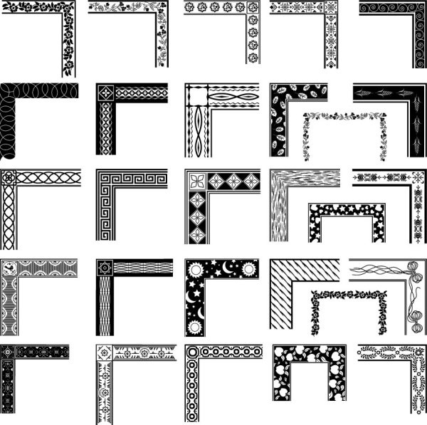 black and white pattern frame corners 03 vector
