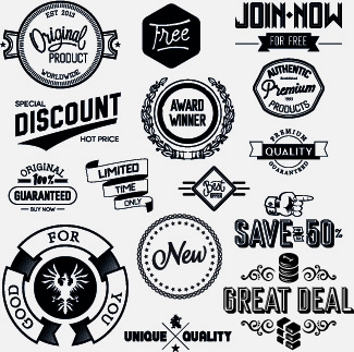 black and white retro labels design vector