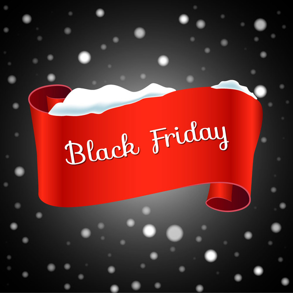black friday design with ribbon on snow background 