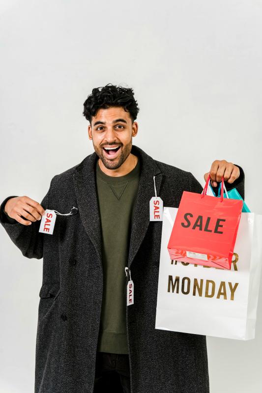 black friday poster dynamic excited shopping man 